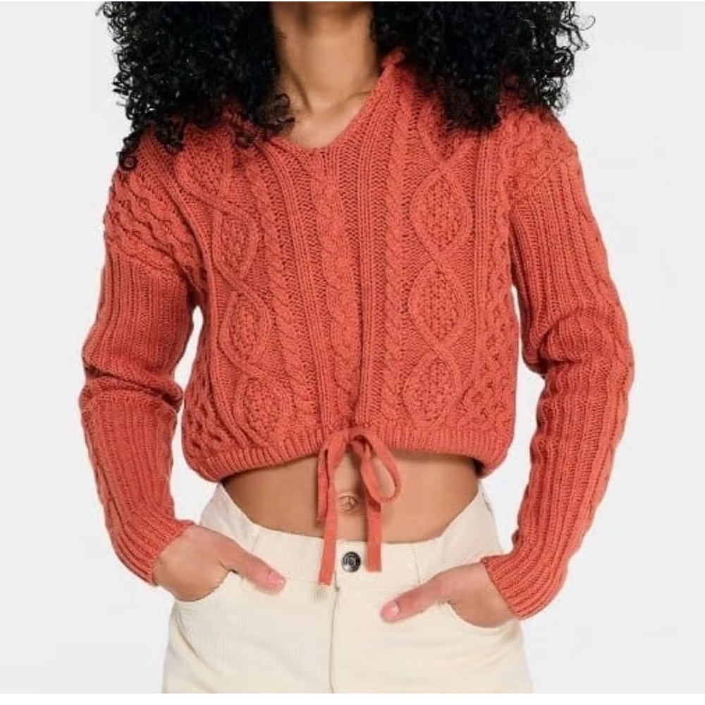 Aeropostale orange cropped sweater Hoodie with tie detail at waist, S